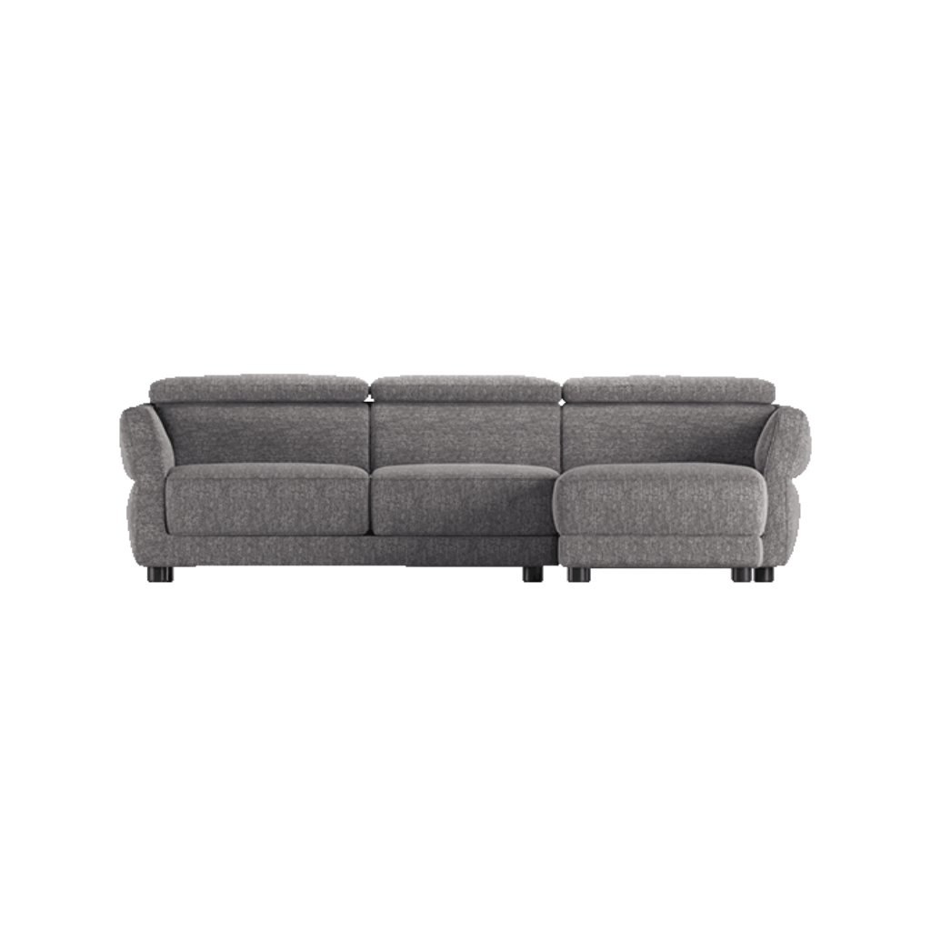 Notturno Sectional Sofa With Chaise, Grey Fabric Sectional Sofa With Recliner And Chaise Longue