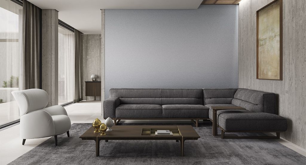 Kendo sectional sofa with end unit - dark grey fabric - Natuzzi Italia ...