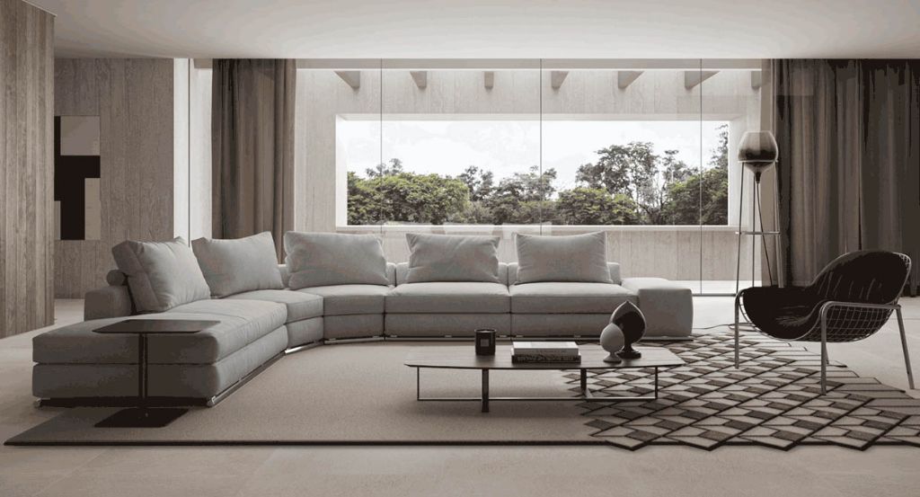 Dominio sectional sofa with end unit - light grey fabric - Natuzzi ...