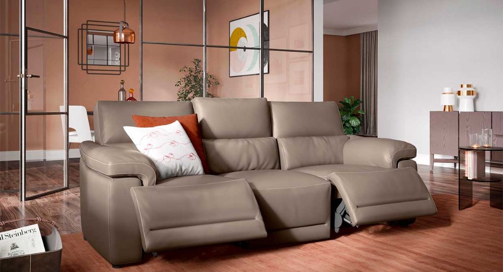 Brama Large Three Seater Sofa With, Natuzzi Editions Leather Furniture