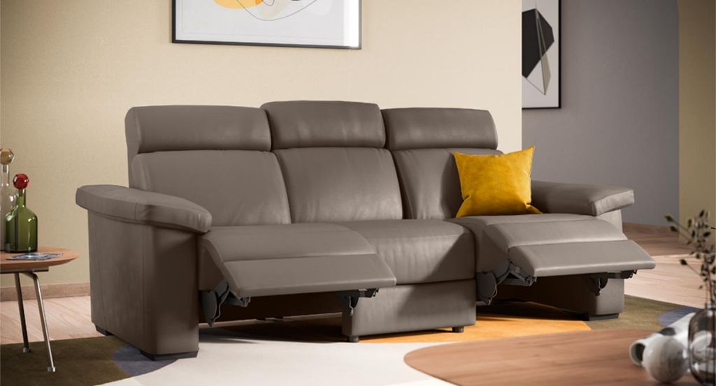 Estremo Large Three Seater Sofa With, Grey Leather Power Reclining Sofa Set Taiwan