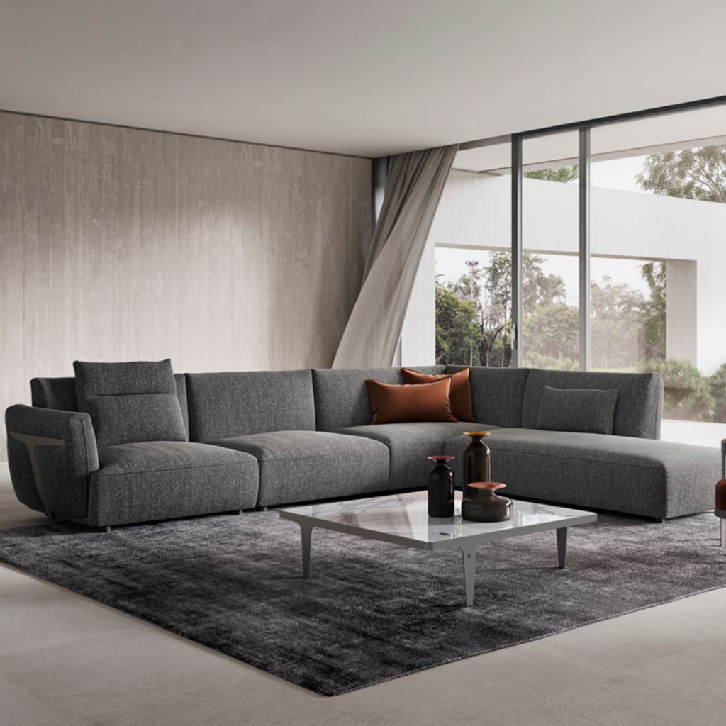 Herman modular corner sofa with open end - dark grey fabric - Natuzzi ...