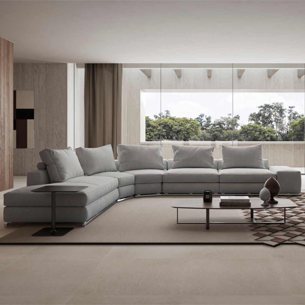 Dominio sectional sofa with end unit - light grey fabric - Natuzzi ...