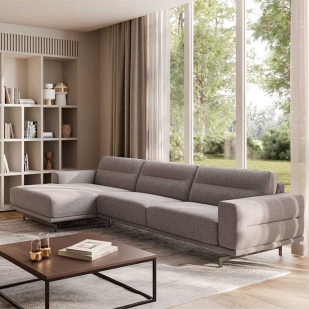 Audacia sofa with chaise longue - dove fabric - Natuzzi Editions -  Furniture & Furnishing