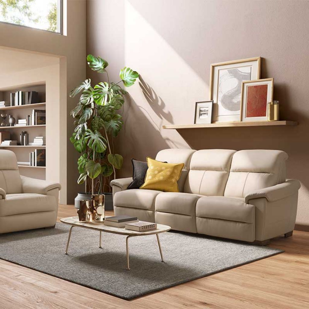 Potenza three seater sofa - beige leather - Natuzzi Editions - Furniture &  Furnishing