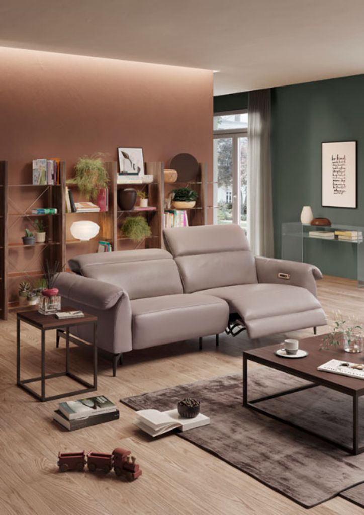 Leggiadro Three Seater Sofa With Relax, Grey Leather Power Reclining Sofa Set Taiwan