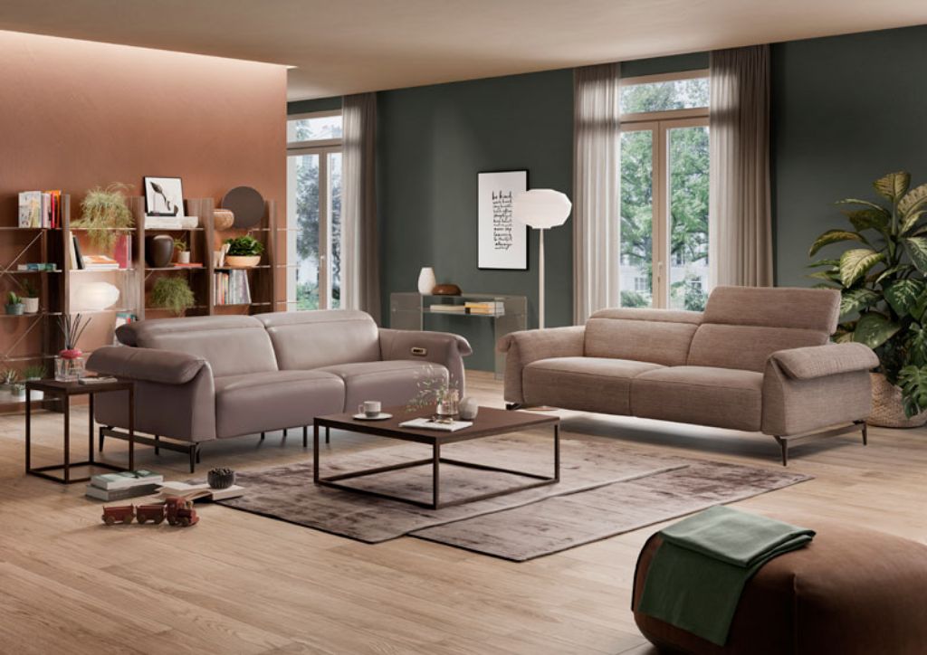 Leggiadro Three Seater Sofa Grey, Natuzzi Editions Leather Furniture
