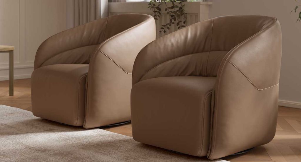 Botao Armchair Camel Leather, Camel Leather Swivel Chairs In Living Room