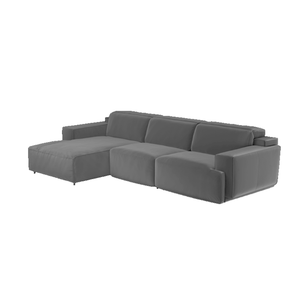 Iago Sectional Sofa With Chaise Longue, Grey Fabric Sectional Sofa With Recliner And Chaise Longue
