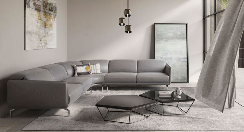 Valzer Sectional Sofa Grey Leather, Natuzzi Leather Sectional Furniture