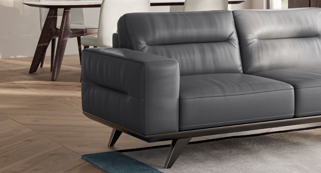 Adrenalina Three Seater Sofa Grey, Natuzzi Editions Leather Furniture